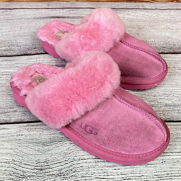 UGG Pink Coquette Suede Shearling Pink Slippers - Picture 1 of 10